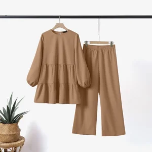 Ensembles Muslim Two Piece Set Women Blouse Wide Leg Pants Suit Ramadan Eid Morocco Dubai Islam Arabic Modest Saudi Outfits - Image 7
