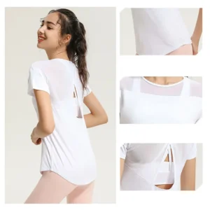 New Mesh Breathable Fitness Yoga Shirt Hollow Beauty Back Sports Top Loose and Quick-drying Short-sleeved T-shirt Women's Blouse - Image 3