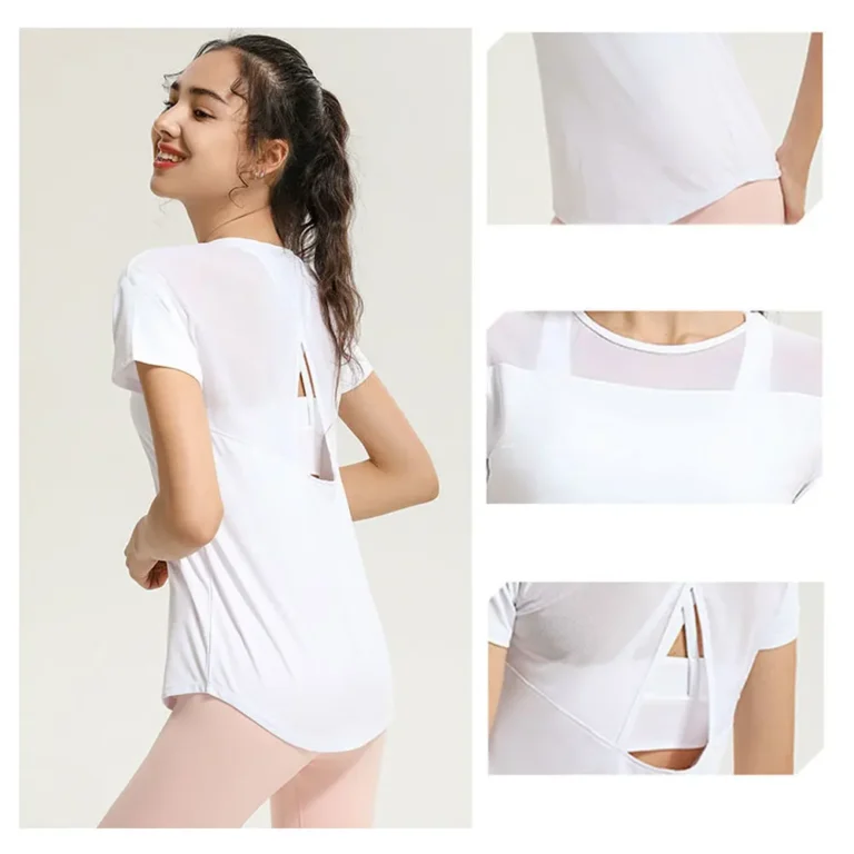 New Mesh Breathable Fitness Yoga Shirt Hollow Beauty Back Sports Top Loose and Quick-drying Short-sleeved T-shirt Women's Blouse - Image 3
