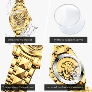 OUPINKE 3276 Ladies Watch Original Luxury Skeleton Mechanical Watch Tungsten Steel 50M Waterproof Phoenix Watches For Women - Image 6