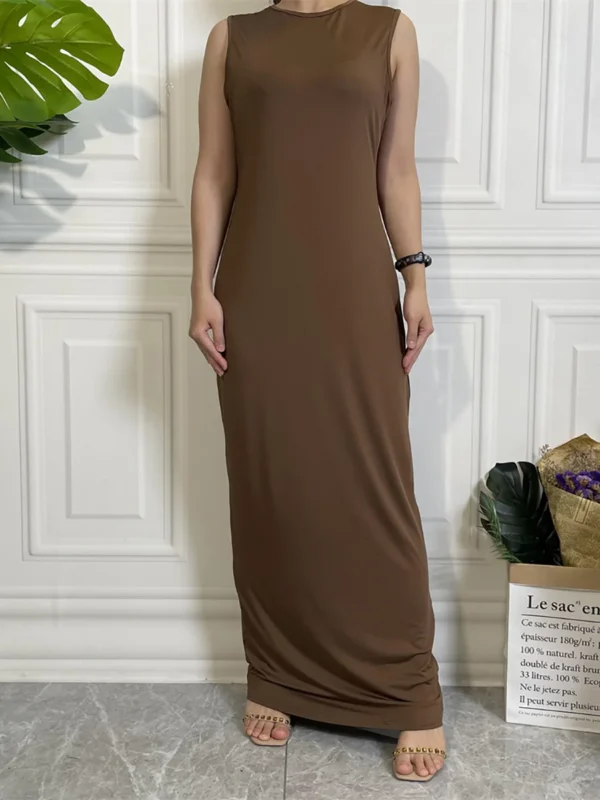 Under Abaya Long Dress Nida Sleeveless Islamic Clothing Women Dubai Turkish Muslim Underwear Base Layer Robe Casual Modesty - Image 3