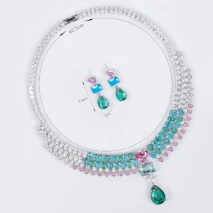 Luxury Multi-colour Jewellery Teardrop Zirconia Women's Summer Necklace Earrings Accessory Set Party Prom Dinner Festivals M-355 - Image 6