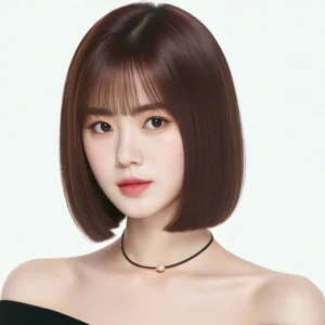Women's Short Straight Bob Wig, 12 Inch Brown Bangs Wig Heat Resistant Synthetic Wig for Everyday and Role Play Parties - Image 5