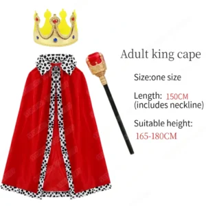 Boys King Cosplay Costumes Red Cloak Adult Kids Prince Robe Crown Velvet Cape Children Birthday Halloween Party Cosplay Costume - Image 6