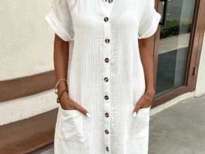 Vintage Women Solid Mini Dress Summer Fashion V-neck Three Quater Sleeve Cotton Linen Dress Ladies Casual Holiday Vestidos