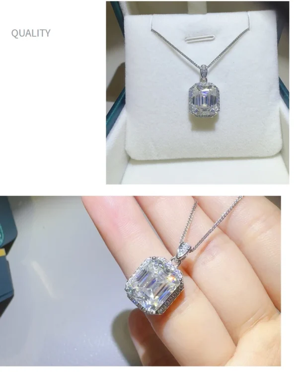 5 Carat Emerald Cut Moissanite Pendant Necklace s925 Silver Moissanita Plate Pt950 Neck Chain Jewellery Pass Diamond Test GRA - Image 5