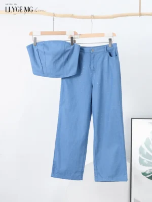 Diamond Jeans Set Women Slim Spring Summer Tube Tops Backless Pocket Denim Pant Suit Female Shine Bodysuit Lady High Street - Image 7