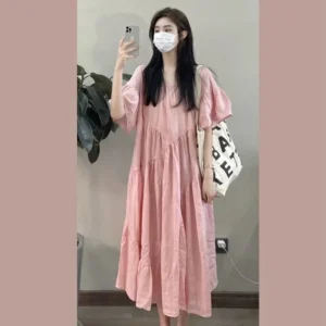 Maternity Dress Summer New Korean Fashion Short Sleeve Cotton Lin Loose Women Pregnant Women Dress Comfortable Breathable - Image 5
