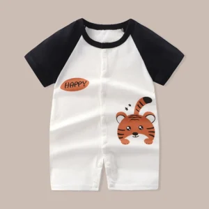 Newborn Clothes Cute Cartoon Dinosaur Tiger Shark Lion Print Strap Comfortable Summer Boys Girl 0-18 Short Sleeved Baby Jumpsuit - Image 4