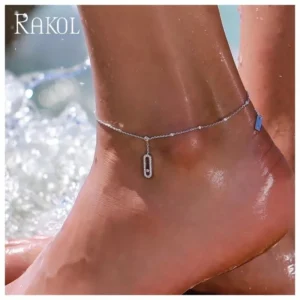 RAKOL Luxury Cubic Zirconia Oval Pendant Anklets for Women INS Trendy Sandals Beach Accessories Hawaii Party Gift Jewelry