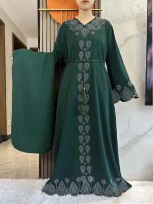 New 2024 Dubai Diamond Muslim Modest Dress for Women Elegant Arabic Femme Hijab Abaya 2024 Islamic Long Sleeve Turkey Clothing - Image 7