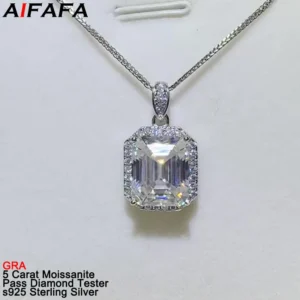 5 Carat Emerald Cut Moissanite Pendant Necklace s925 Silver Moissanita Plate Pt950 Neck Chain Jewellery Pass Diamond Test GRA