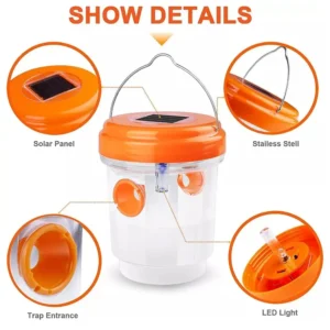 Solar Powered LED Insect Killer Mosquito Zapper Outdoor Hanging Trap Safe Non-Toxic Reusable Lamp Light Trap Pest Control Light - Image 3