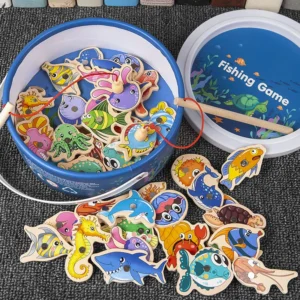 Montessori Wooden Fishing Toys For Children Magnetic Marine Life Cognition Fish Games Parent-Child Interactive Educational Toy - Image 3