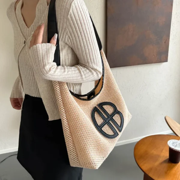 Fashion Trend Retro Straw Bag Large Capacity Woven Beach Women's Shoulder Bags Casual Handbags Underarm Daily Shopping Bag Totes - Image 6