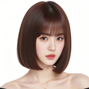 Women's Short Straight Bob Wig, 12 Inch Brown Bangs Wig Heat Resistant Synthetic Wig for Everyday and Role Play Parties - Image 4