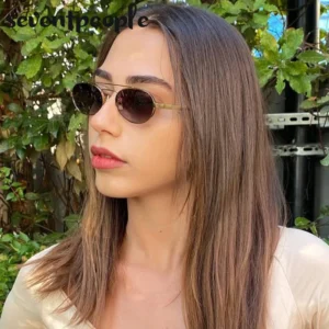 Small Oval Metal Frame Steampunk Sunglasses For Women 2025 Luxury Brand Vintage Double Beam Shades Classic Round Punk Eyewear - Image 6
