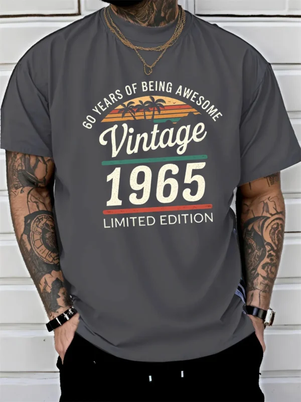 Men's Summer 100% Cotton Fashionable Casual Loose 60 Year Great Pattern Printed Limited Edition 1965 Retro T-shirt - Image 7