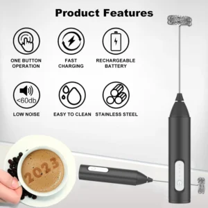 MINI Milk Frother USB Rechargeable 3 Speeds Foam Maker Coffee Whisk Mixer Electric Handle Blender Egg Beater - Image 3