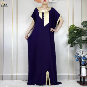 African Abayas New For Women Pure Color Cotton Islam Kaftan Maxi Short Sleeves Dresses Femme Muslim Casual Robe With Headscarf - Image 3