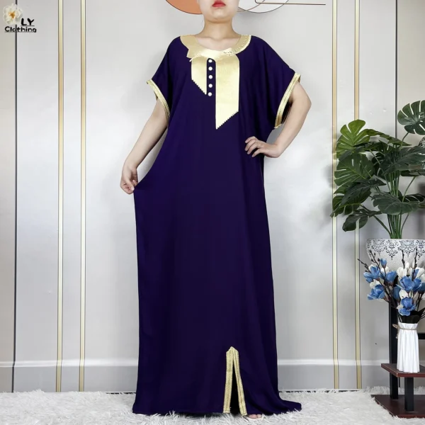 African Abayas New For Women Pure Color Cotton Islam Kaftan Maxi Short Sleeves Dresses Femme Muslim Casual Robe With Headscarf - Image 3