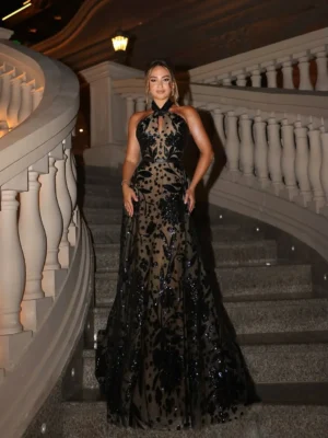 Ranmo 2025 Luxury A Line Black Prom Dresses Halter Evening Dress Sequined Lace Sleeveless Floor-Length Birthday Party Dress New - Image 6