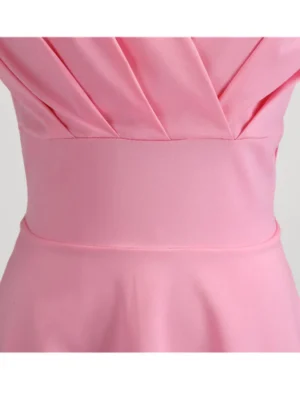 Pink Summer Dress Women V Neck Vintage Robe Elegant Retro pin up Party Office Midi Dresses - Image 7