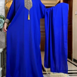 2025New Muslim Women Long Sleeve Autumn Dress Cotton With Big Scarf Boubou Maxi Islam Women Dress African Abaya