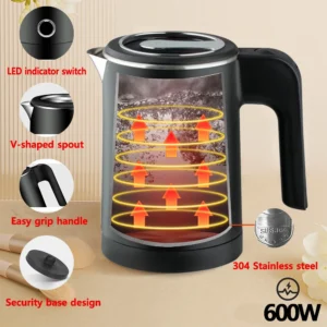 Travel Electric Kettle Tea Coffee 0.8L Stainless Steel Portable Water Boiler Pot For Hotel Family Trip Kitchen Smart Kettle Pot - Image 4