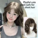 Wig women's full head covering, korean cute short hair, egg roll hairstyle, simulated human hair, natural high skull top short c