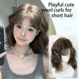 Wig women's full head covering, korean cute short hair, egg roll hairstyle, simulated human hair, natural high skull top short c