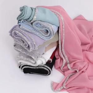 Shiny Crystal Edge Chiffon Hijab Scarf Head Scarf Headwraps for Women Foulard En Mousseline Hijabs for Woman Turban Femme - Image 7