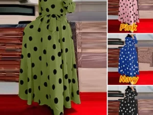 Muslim printed polka-dot long-sleeved loose swing dress woman
