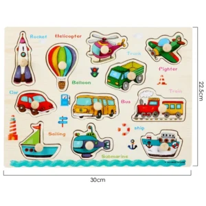 30cm Baby Toys Montessori Wooden Puzzle Hand Grab Board Educational Wood Puzzles for Kids Cartoon Animal Vehicle Gift for Child - Image 5