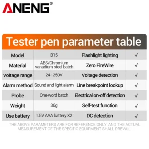 ANENG B15 Induction Teste Pen Highlight Color Light Professional AC Voltage Detection Electrician Screwdriver Testing Tools - Image 7