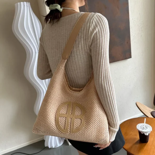 Fashion Trend Retro Straw Bag Large Capacity Woven Beach Women's Shoulder Bags Casual Handbags Underarm Daily Shopping Bag Totes - Image 7