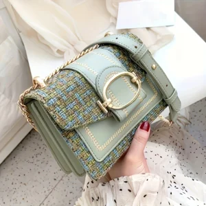 Chic Mini Plaid Tweed Crossbody Bag with Adjustable Strap, Fashionable Buckle Closure - Available in Cream, Green, Blue, Black - Image 4