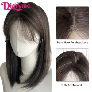 Short Straight Synthetic Wig Women's Long Hair Forehead Lace Bangs Clavicle Hair Middle-part Lace Front Wig Female Lolita Wigs - Image 3