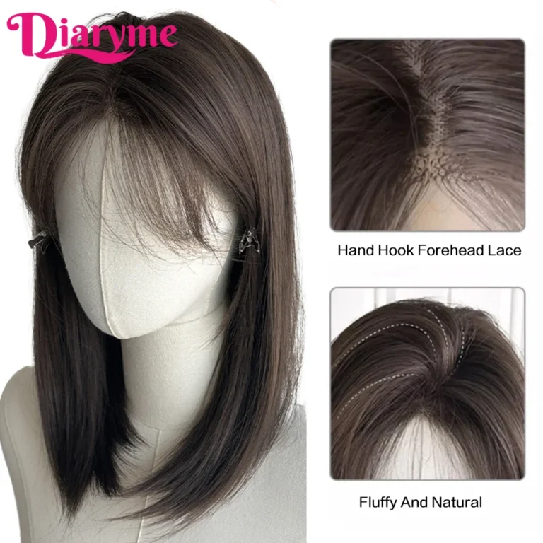 Short Straight Synthetic Wig Women's Long Hair Forehead Lace Bangs Clavicle Hair Middle-part Lace Front Wig Female Lolita Wigs - Image 3