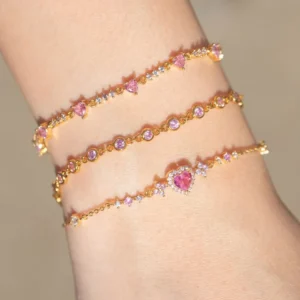 Y2K Exquisite Sweet Pink Zircon Bowknot Love Heart Chain Bracelet For Women Girls Party Birthday Jewelry Gift - Image 4
