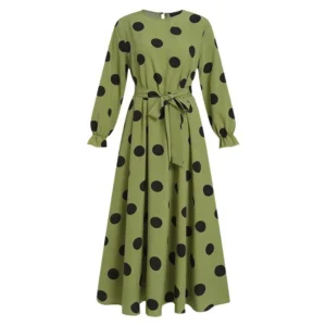 Muslim printed polka-dot long-sleeved loose swing dress woman - Image 7
