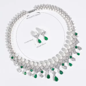 New Pearl Zirconia Drops Luxury Necklace Earrings Ladies Jewellery Set Necklace Earrings Party Wedding Gift Accessories M-306 - Image 6