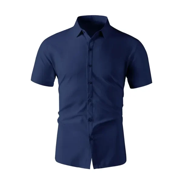 New Men's Business Casual Solid Color Short Sleeved Shirt for Summer Fashion No Ironing Comfortable and Versatile Top - Image 5