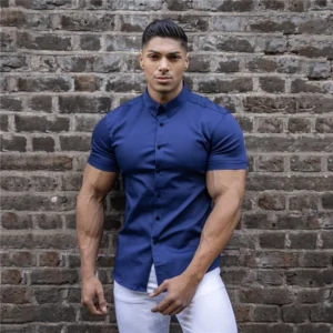Summer Fashion Super Slim Fit Short Sleeve Shirts Men Classic Casual Dress Shirt Male Hipster Relaxed Luxe Formal Shirt - Image 7