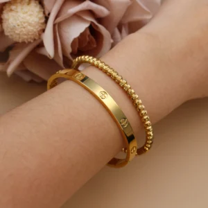 XCB-019 High Polished Stainless Steel Gold Color Waterproof Bracelet Light Luxury Luster Zircon Women's Bangle Fashion Jewellery - Image 7