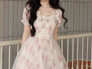 Floral Sweet Fairy Bodycon Dresses for Women Elegant Party Print French Female Korean Fashion Cute Mini Dress Summer 2024 Pink