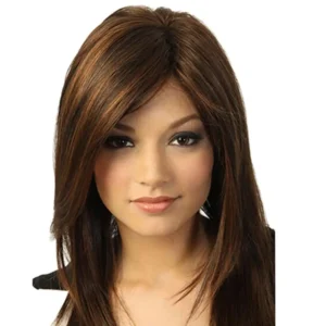 Women Dark Brown Long Straight Partial Bangs Full Wig Heat Resistant Party Hair - Image 3