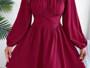 2023 Women Autumn Casual Long Sleeve Fit And Flare Dress Blue Red White