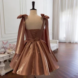 French Elegant Retro Lace-up Bow Straps Sleeveless High Waist Slim A-line Birthday Banquet Evening Short Dress For Women Summer - Image 4