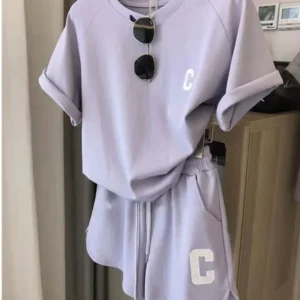 2024 Women's Summer Suit Loose Short Sleeve T-Shirt Casual Shorts Sports Print Letters Casual Two-Piece Set